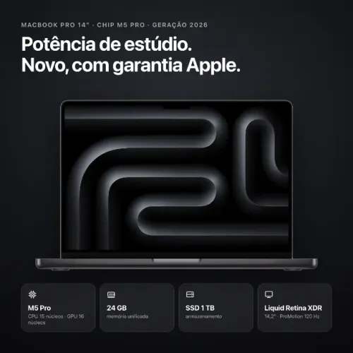 MACBOOK PRO 14 M5 PRO 24GB 1TB PRETO ESPACIAL NOVO COM NOTA E GARANTIA APPLE 1 ANO