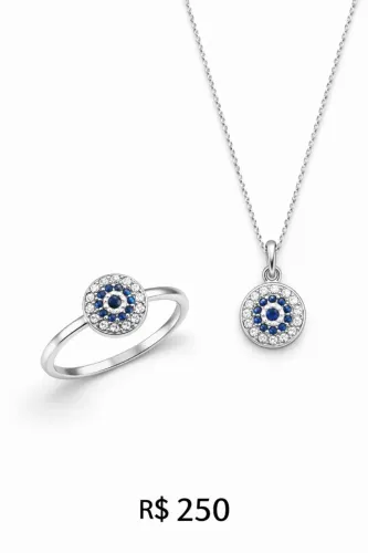 Conjunto Olho Grego Prata 925 - Colar + Anel