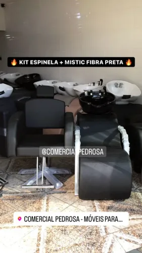 Cadeira Hidráulica Espinela + Lavatório Mistic Cuba de Fibra Preta Novo para Cabeleireiros