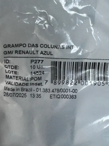 Grampos azul  da colunas interna linha gm e Renault com 10 unidades na promoção 