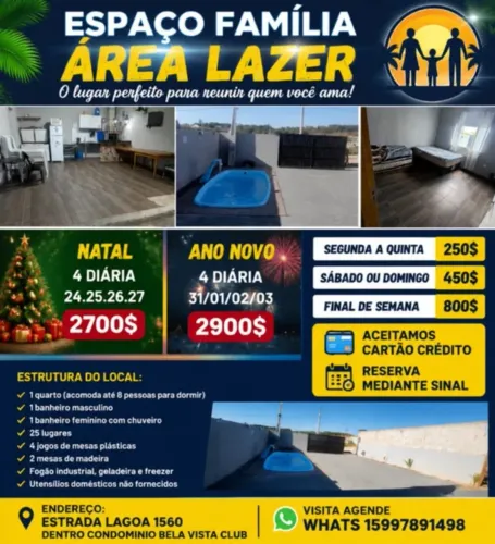 ESPACO FAMILIA AREA LAZER 400$ DIARIA