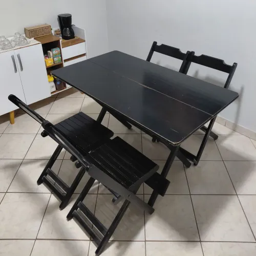 SJP - Jogo de mesa com cadeiras dobráveis de madeira