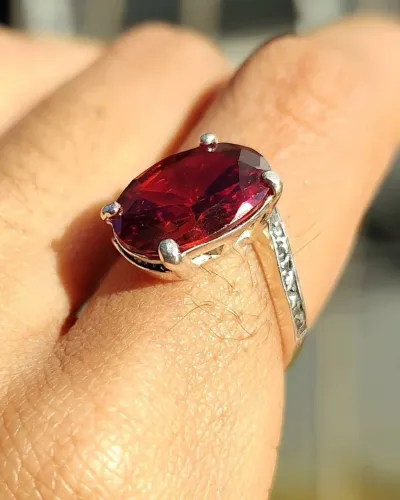 Anel Prata 925 pedra vermelha