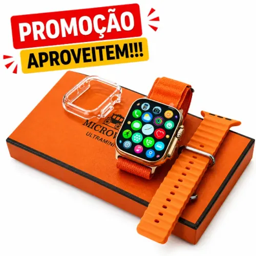 Relógio Smartwatch W69 Mini 45mm Microwear Dourado/Laranja |Envio Imediato São Paulo