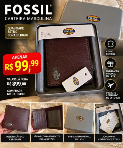 CARTEIRA MASCULINA FOSSIL ORIGINAL | COURO LEGÍTIMO | NOVA COM ETIQUETA
