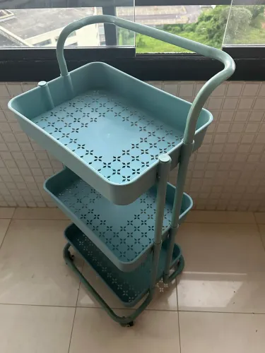 Carrinho Multiuso Organizador 3 Prateleiras em Aço - Cor Azul-Celeste