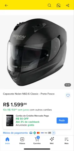 CAPACETE ITALIANO NOLAN N60-6 CLASSIC - PRETO FOSCO