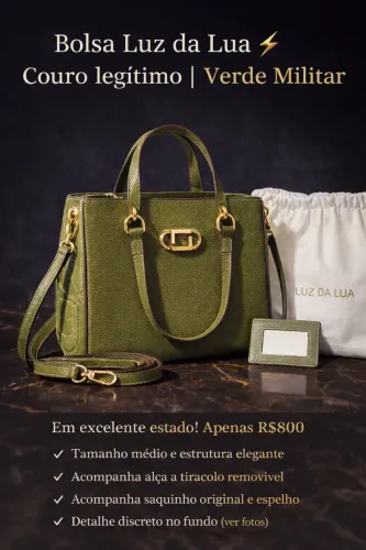Bolsa Luz da Lua em Couro Legítimo Verde Militar Média