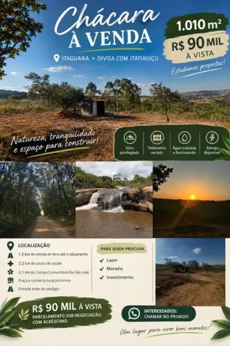 CHÁCARA À VENDA - ITAGUARA ? DIVISA COM ITATIAIUÇU