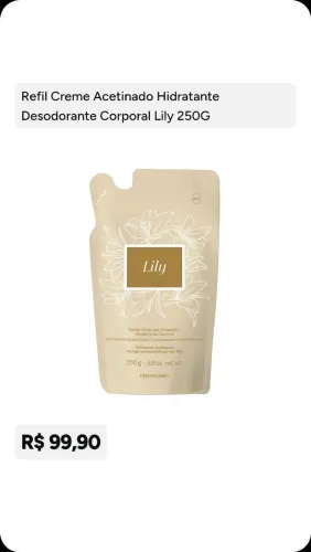 Refil Creme Acetinado Hidratante Lily 250g