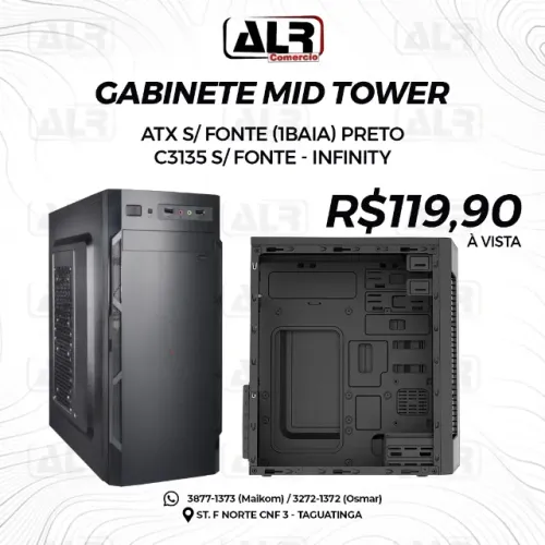 GABINETE MID TOWER FULL ATX C3135 INFINITY SEM FONTE - PRETO