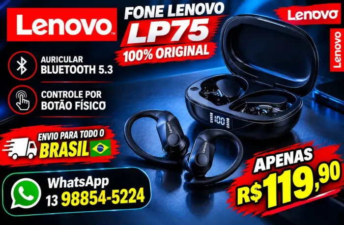 FONE LENOVO ORIGINAL LP 75 BLUETOOTH 5.3