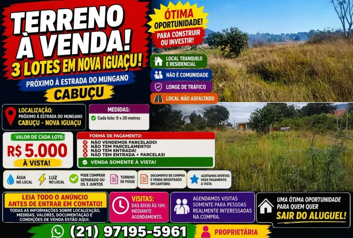 Vendo 3 lotes Ipiranga Cabuçu Nova Iguaçu