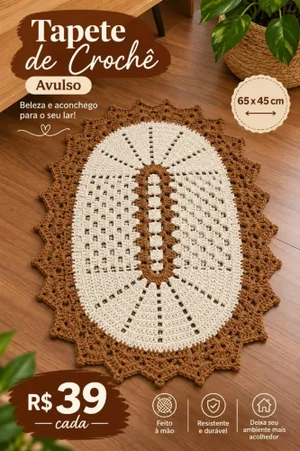 Tapete de Crochê 65x45cm, unidade