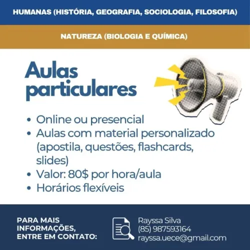Aulas Particulares | Biologia, Química, Humanas