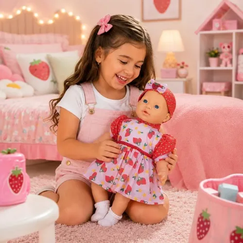 Boneca Moranguinho Cheirinho de Amor Bebê Menina Infantil em Vinil Milk