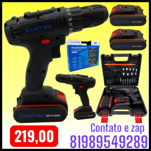 Parafusadeira Furadeira Kit Maleta De 340w C/ Brocas Luatek
