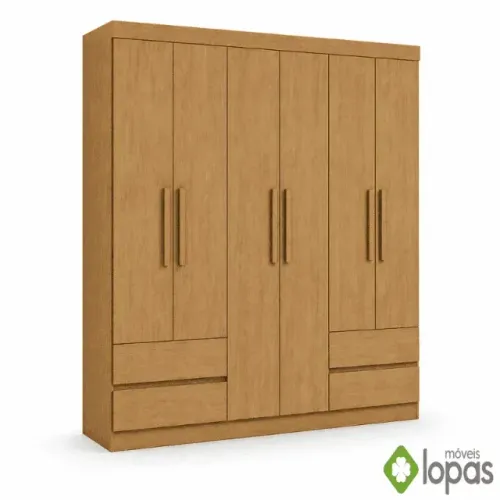 Guarda-roupa Zeus Amêndoa Clean 6 Portas 4 Gavetas