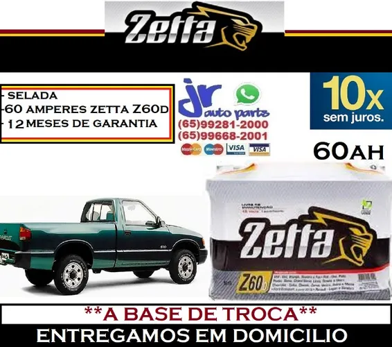 Bateria Zetta 60Ah S10 Deluxe 12v