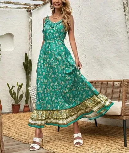 Vestido Boho longo de viscose estampado importado NOVO