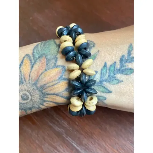 Pulseira Unissex Fibra de Coco Preto e Marrom Claro