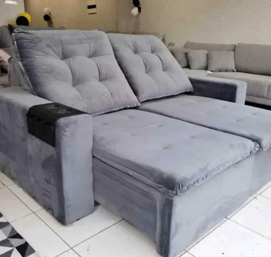 Sofá Retrátil Reclinável No Cinza 2m