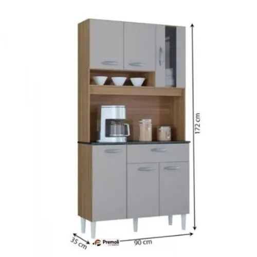 Cozinha Compacta Coral 06 Portas 90Cm 1 Gaveta Damasco/off White