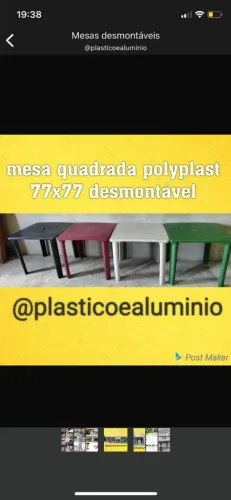 Mesa Quadrada Polyplast 77x77 Desmontável