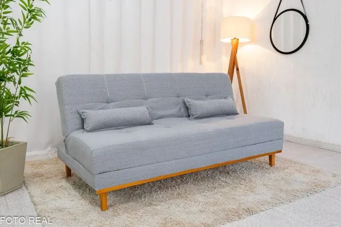 Sofá Cama Casal 180cm Linho Cinza Molas Bonnel Sofá 3 Lugares