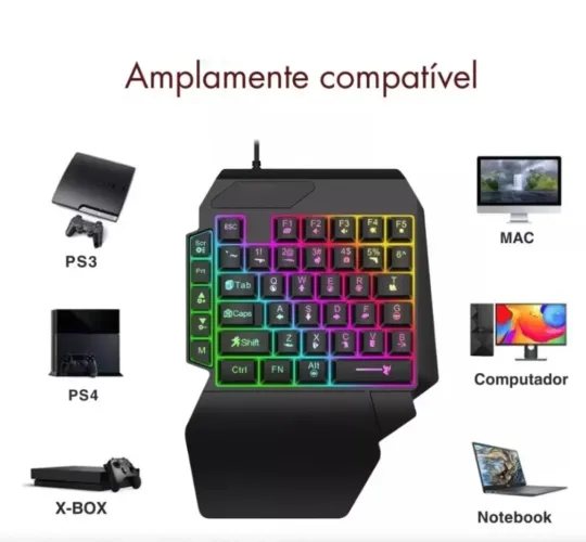 Teclado Gamer Compatível com PS4, PS3, Xbox, PC e Notebook