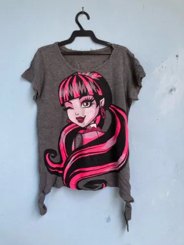Camiseta Cinza Feminina Infantil Manga Curta da Monster High, Tam 8