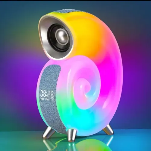 Luminária colorida com caixa de som Bluetooth e relógio digital 