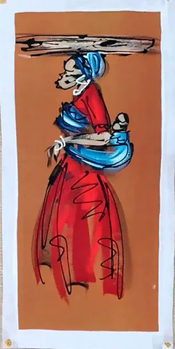 Tela Mãe Africana - Pintura Original de Acra (Gana) - 44x19 Cm