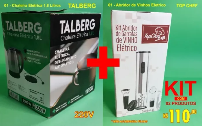 Chaleira Elétrica 1,8L + Abridor de Vinhos Elétrico - KIT