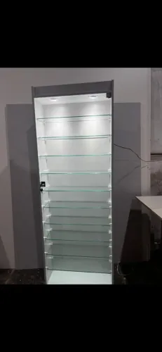 Estante Cinza Cristal prateleira e porta de vidro 10 prateleiras