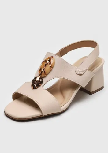 Sandália Modare Feminina Bege Salto Bloco 7cm - Tam. 39 - Nova