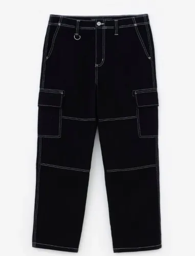 Calça Preta baggy masculina sarja com costura contrastante NOVA tam 48