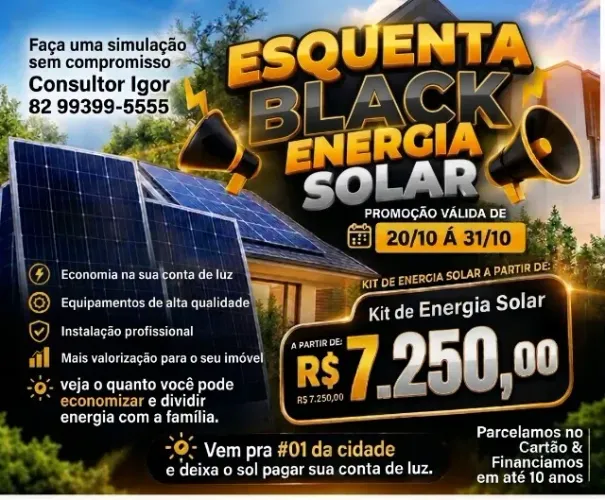 Chega de Conta Alta! Energia Solar a Partir de R$ 7.250 Simulação Grátis sem compromisso