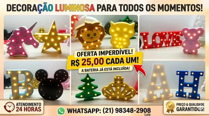 Luminárias em formato de letras e números 