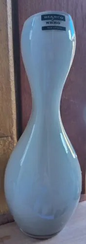 VASO POLONÊS VIDRO BRANCO/LEITOSO NOVO SOPRADO ARTESANAL COM ETIQUETA BIANCO E NERO