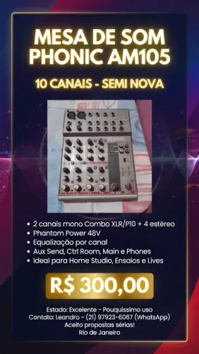 ? MESA DE SOM PHONIC AM105 - 10 CANAIS | SEMI NOVA | ÓTIMO ESTADO ?