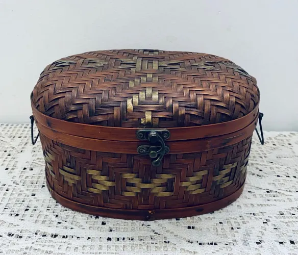 Joias Baú De Bambu Médio Oval Caixa Organizadora