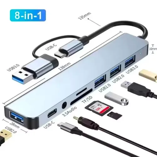 Hub USB Type C 8 Em 1 Com Leitor De Cartão Divisor 3.0 2.0 SD Docking Station (sem hdmi)
