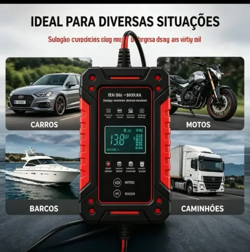 Carregador de Bateria Inteligente Carro, Motos, Caminhão e Barcos Novo
