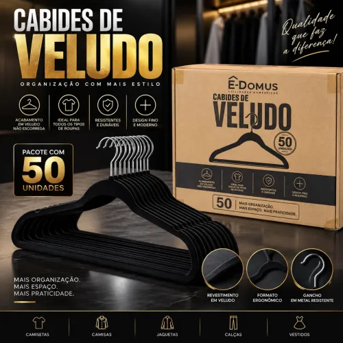 Cabide de veludo 50 unidades