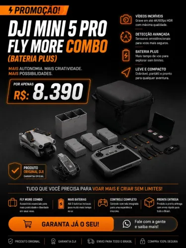 DJI Mini 5 Pro Fly More Combo (Bateria Plus) + Controle com Tela | Original DJI