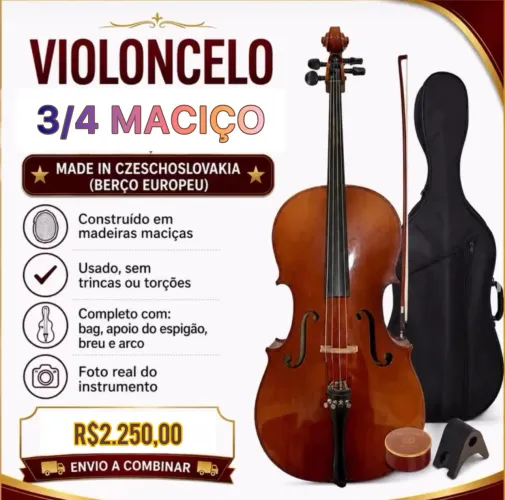 Violoncelo 3/4 madeira maciça