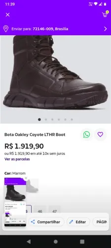 Bota/Coturno " Oakley " Tamanho 41" Forma grande 