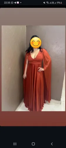 Vestido de Festa Longo Terracota / Terracota com Brilho - Tam 42 (Usado 1x)