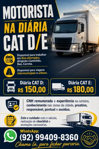 Motorista CAT D/E disponível na diária